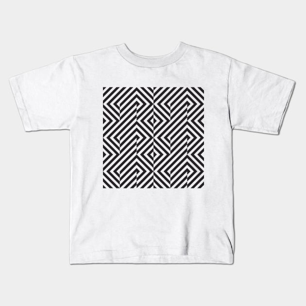 Black and white geometric op art pattern Kids T-Shirt by kallyfactory